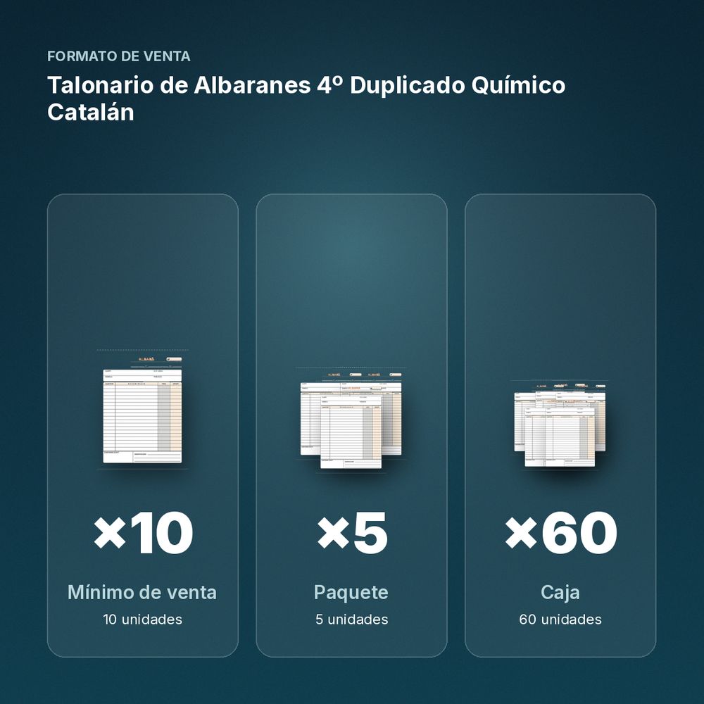 TALONARIO DE ALBARANES 4º DUPLICADO QUÍMICO CATALÁN - formato de venta: paquete de 5, caja de 60
