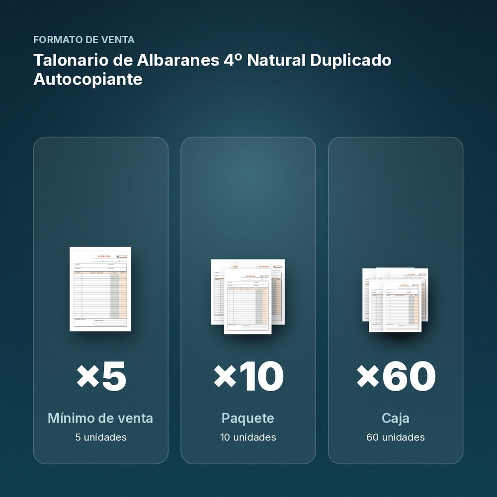 TALONARIO DE ALBARANES 4º NATURAL DUPLICADO AUTOCOPIANTE - formato de venta: paquete de 10, caja de 60