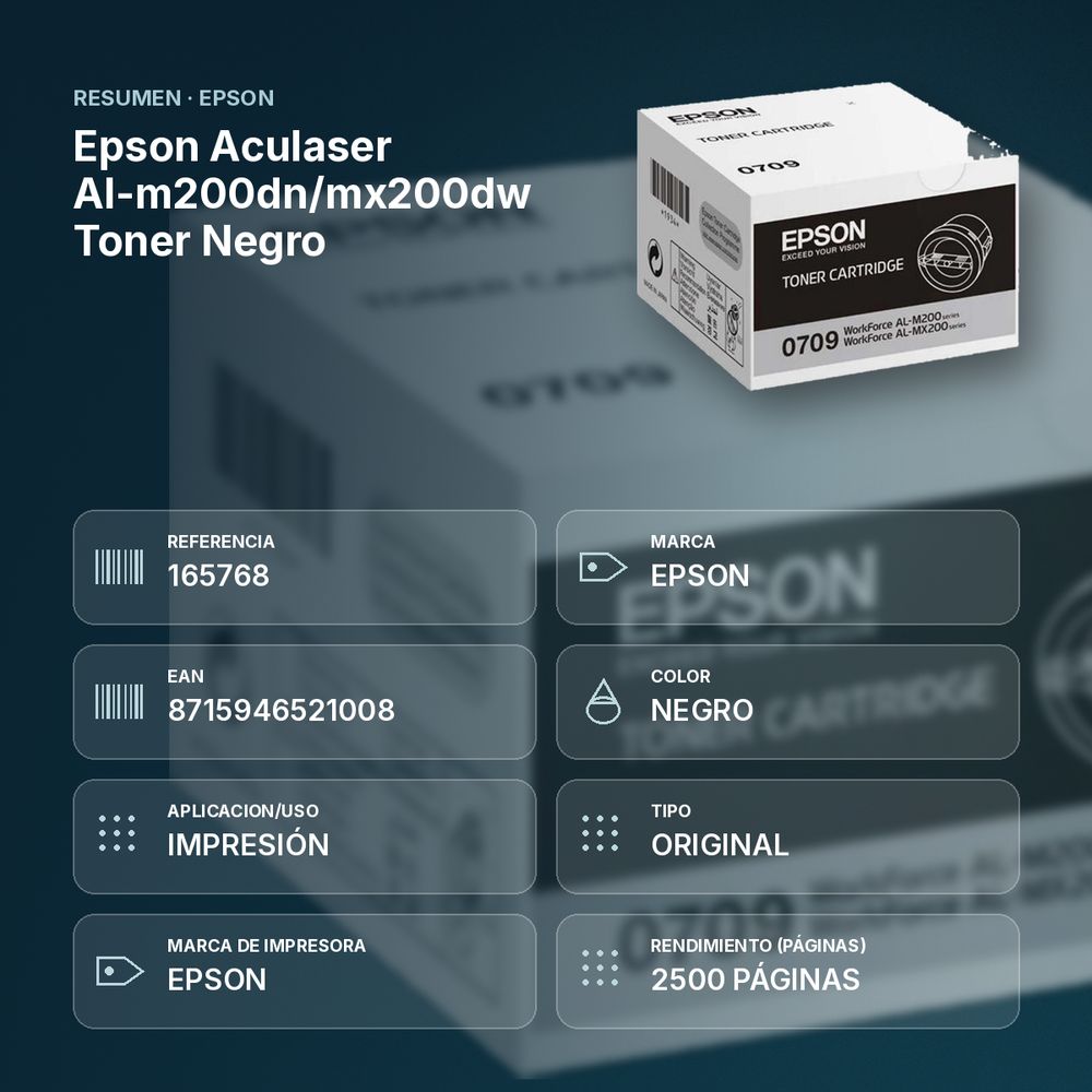EPSON ACULASER AL-M200DN/MX200DW TONER NEGRO - resumen de atributos