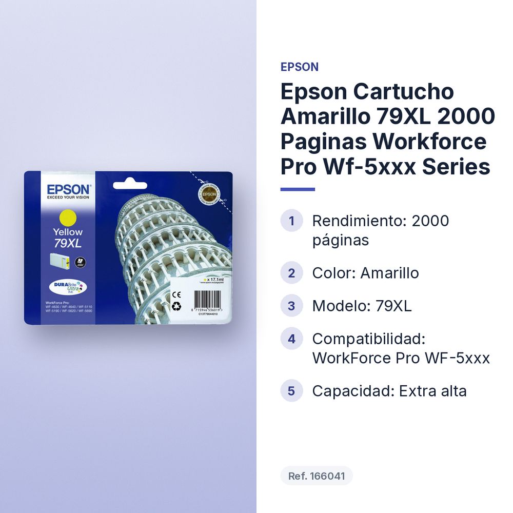 EPSON CARTUCHO AMARILLO 79XL 2000 PAGINAS WORKFORCE PRO WF-5XXX SERIES - características principales