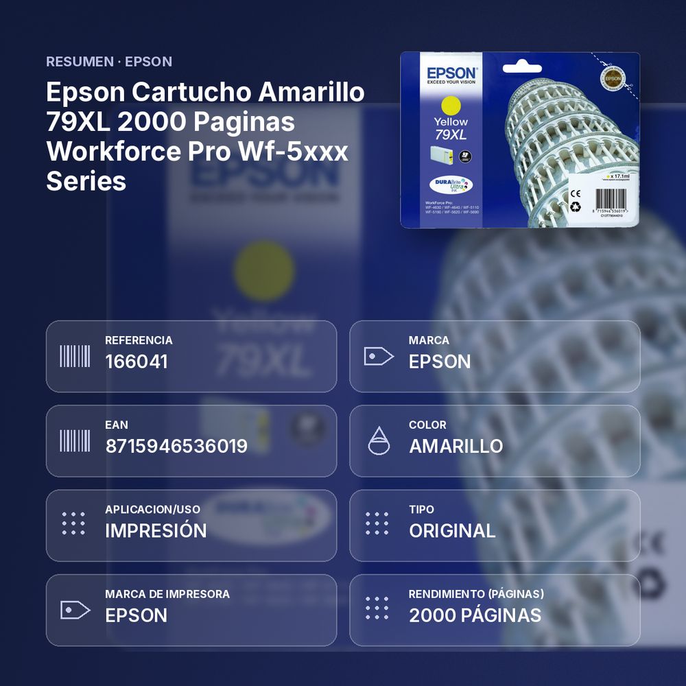 EPSON CARTUCHO AMARILLO 79XL 2000 PAGINAS WORKFORCE PRO WF-5XXX SERIES - resumen de atributos