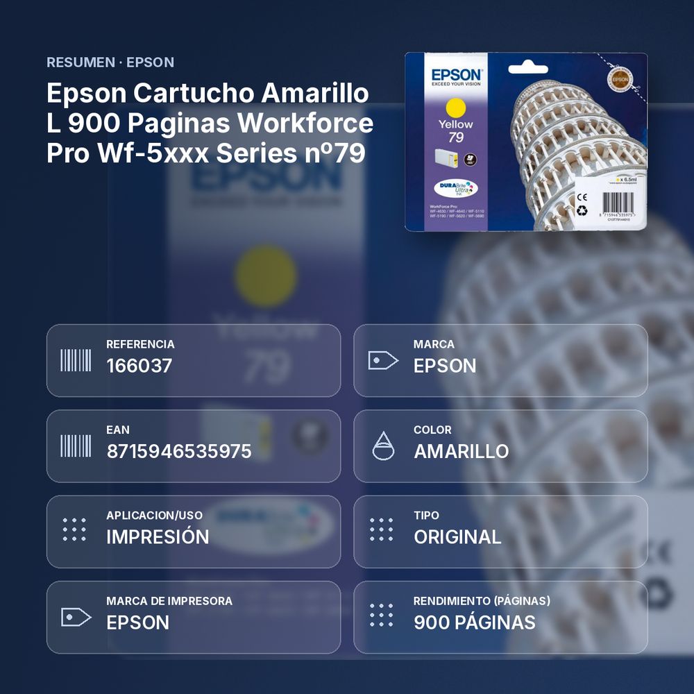 EPSON CARTUCHO AMARILLO L 900 PAGINAS WORKFORCE PRO WF-5XXX SERIES Nº79 - resumen de atributos