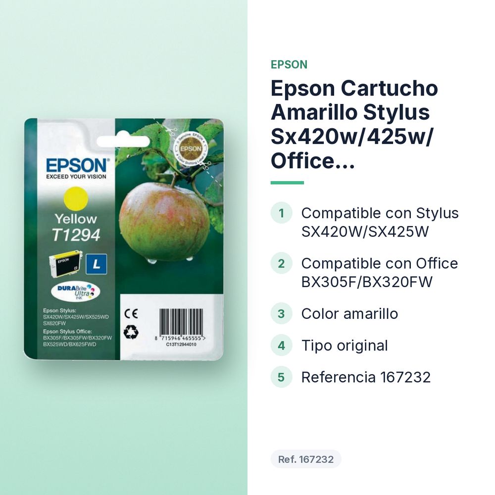 EPSON CARTUCHO AMARILLO STYLUS SX420W/425W/ OFFICE BX305F/320FW - características principales