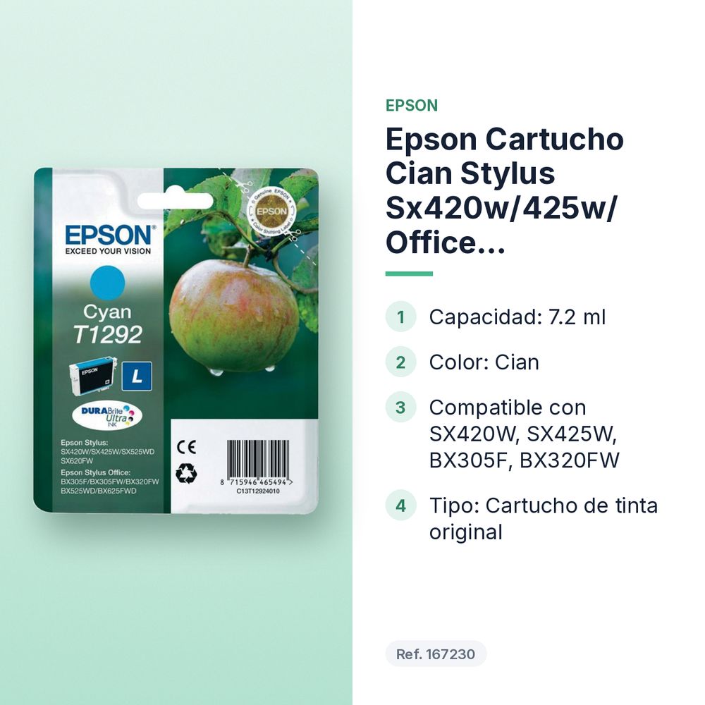 EPSON CARTUCHO CIAN STYLUS SX420W/425W/ OFFICE BX305F/320FW - características principales