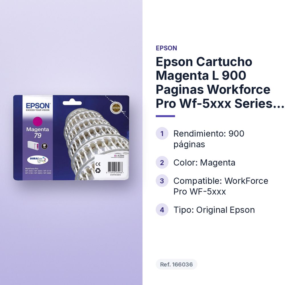 EPSON CARTUCHO MAGENTA L 900 PAGINAS WORKFORCE PRO WF-5XXX SERIES Nº79 - características principales