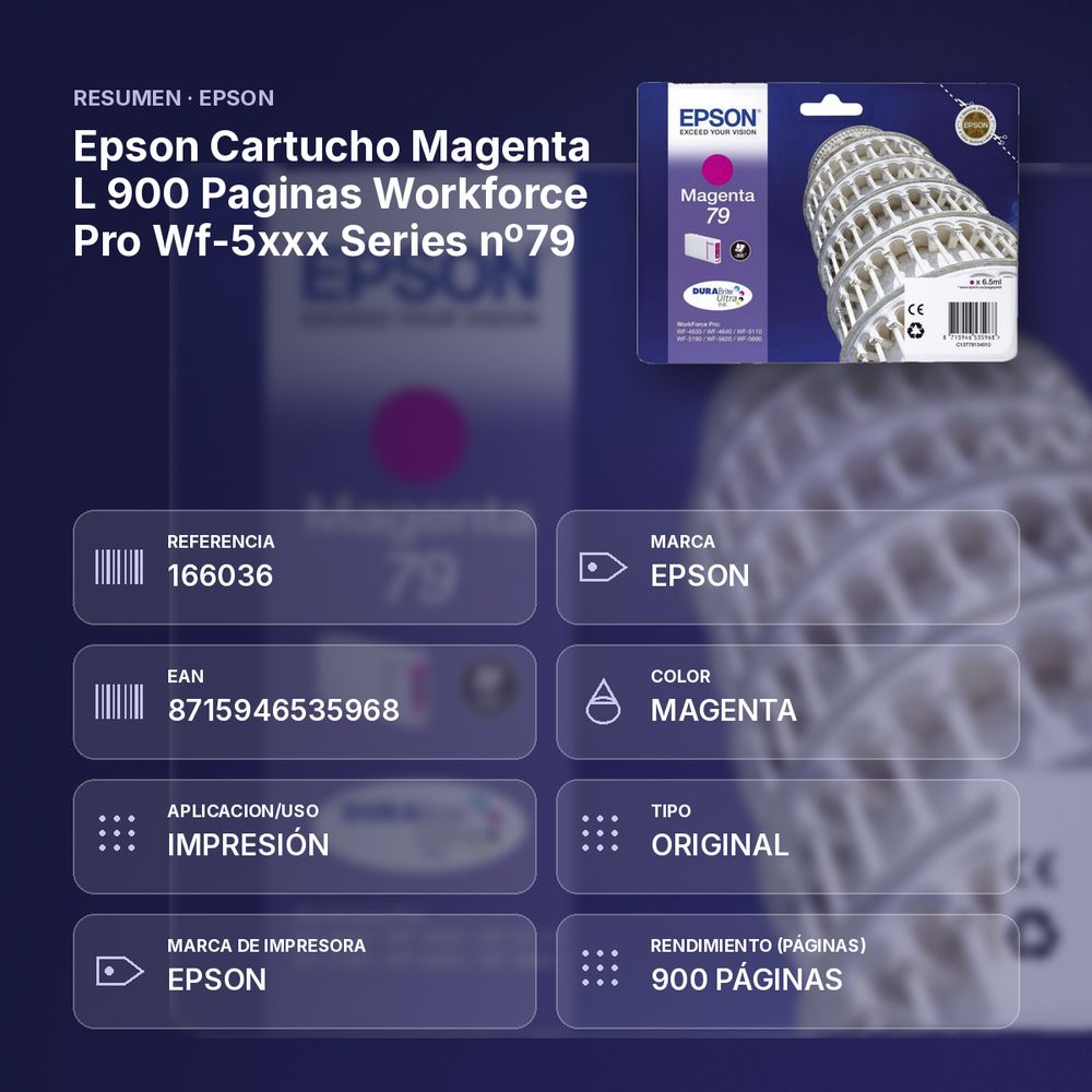 EPSON CARTUCHO MAGENTA L 900 PAGINAS WORKFORCE PRO WF-5XXX SERIES Nº79 - resumen de atributos