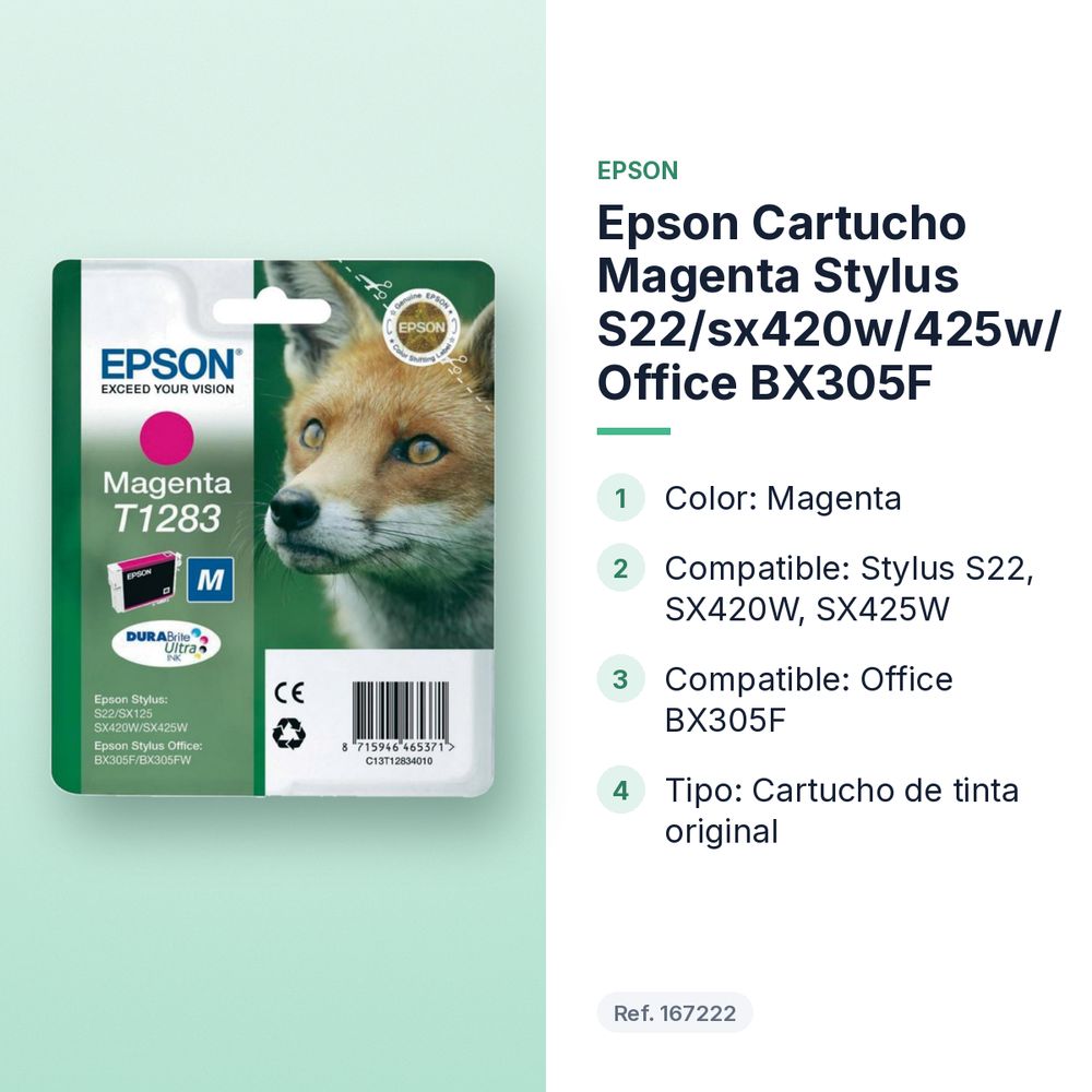 EPSON CARTUCHO MAGENTA STYLUS S22/SX420W/425W/ OFFICE BX305F - características principales