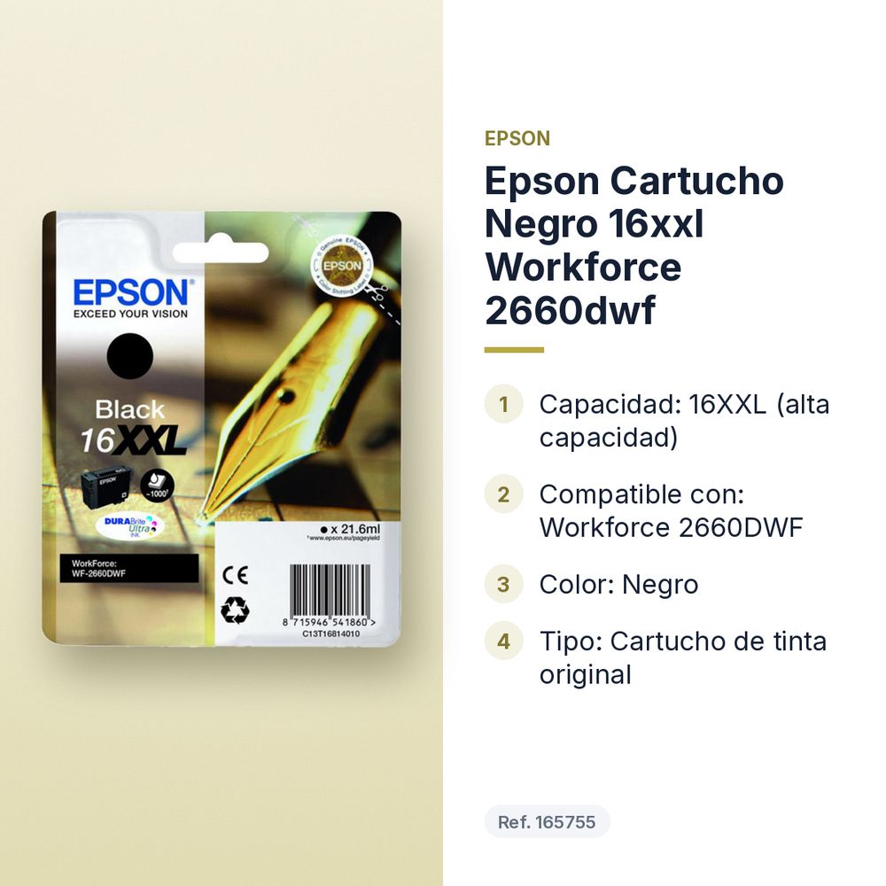 EPSON CARTUCHO NEGRO 16XXL WORKFORCE 2660DWF - características principales