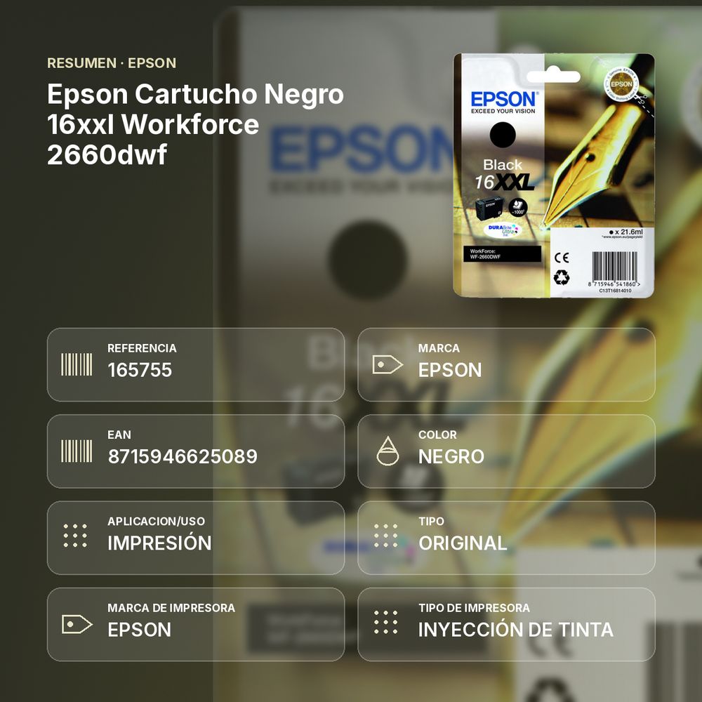 EPSON CARTUCHO NEGRO 16XXL WORKFORCE 2660DWF - resumen de atributos