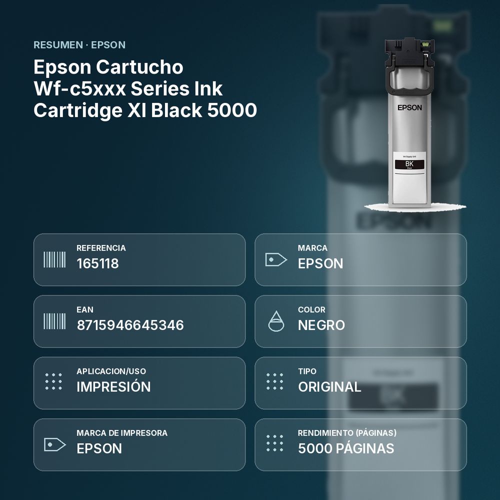 EPSON CARTUCHO WF-C5XXX SERIES INK CARTRIDGE XL BLACK  5000 - resumen de atributos