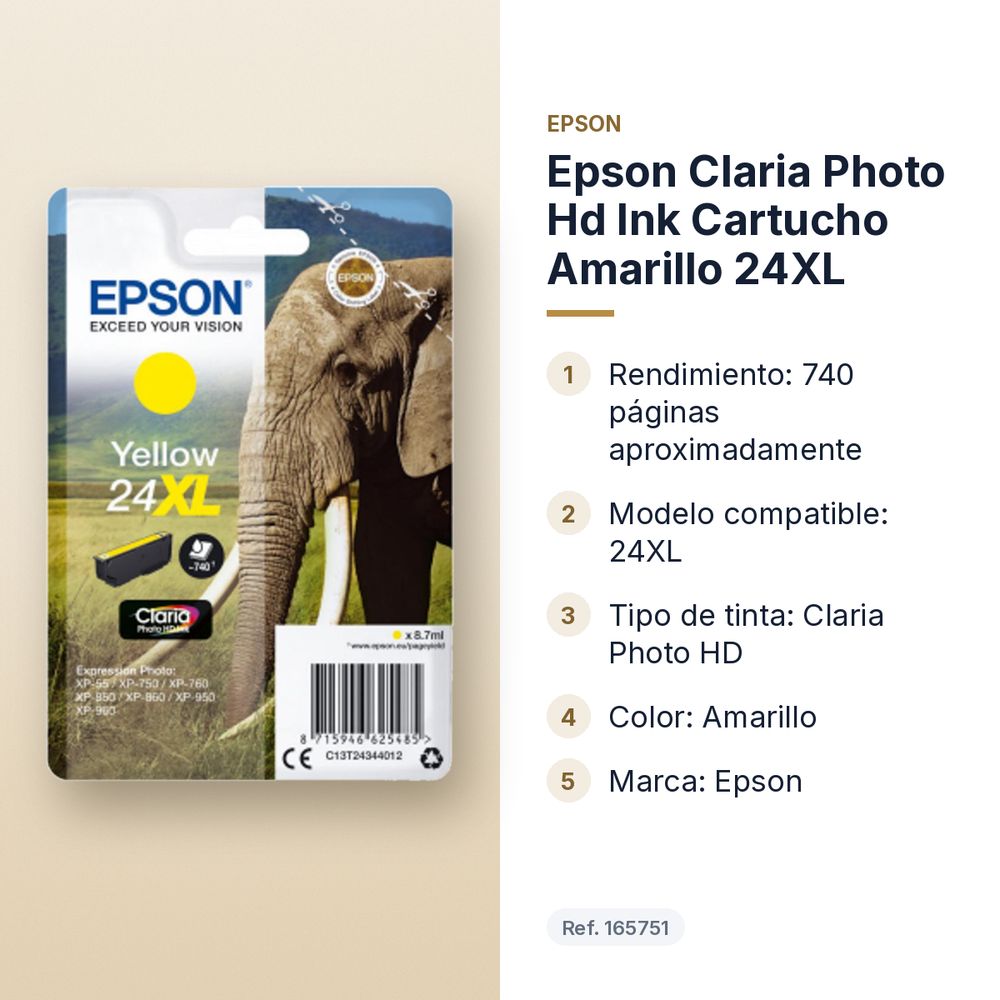EPSON CLARIA PHOTO HD INK CARTUCHO AMARILLO 24XL - características principales