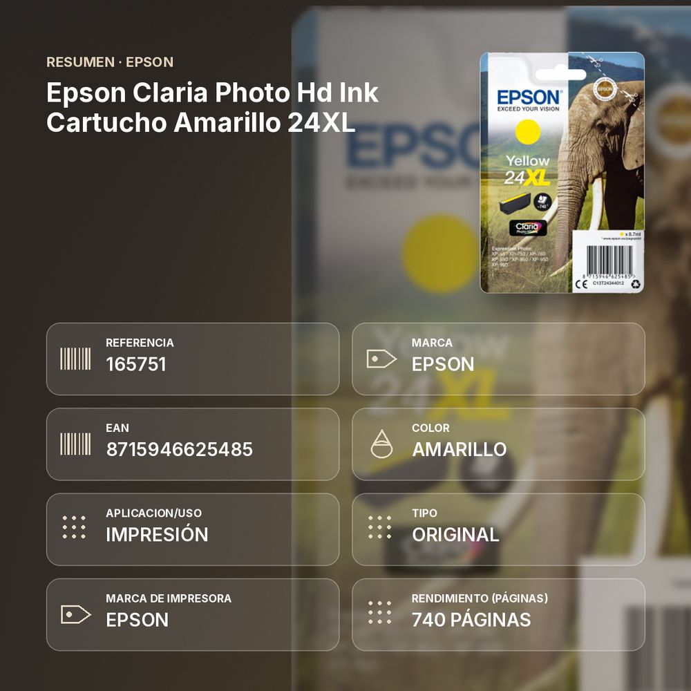EPSON CLARIA PHOTO HD INK CARTUCHO AMARILLO 24XL - resumen de atributos