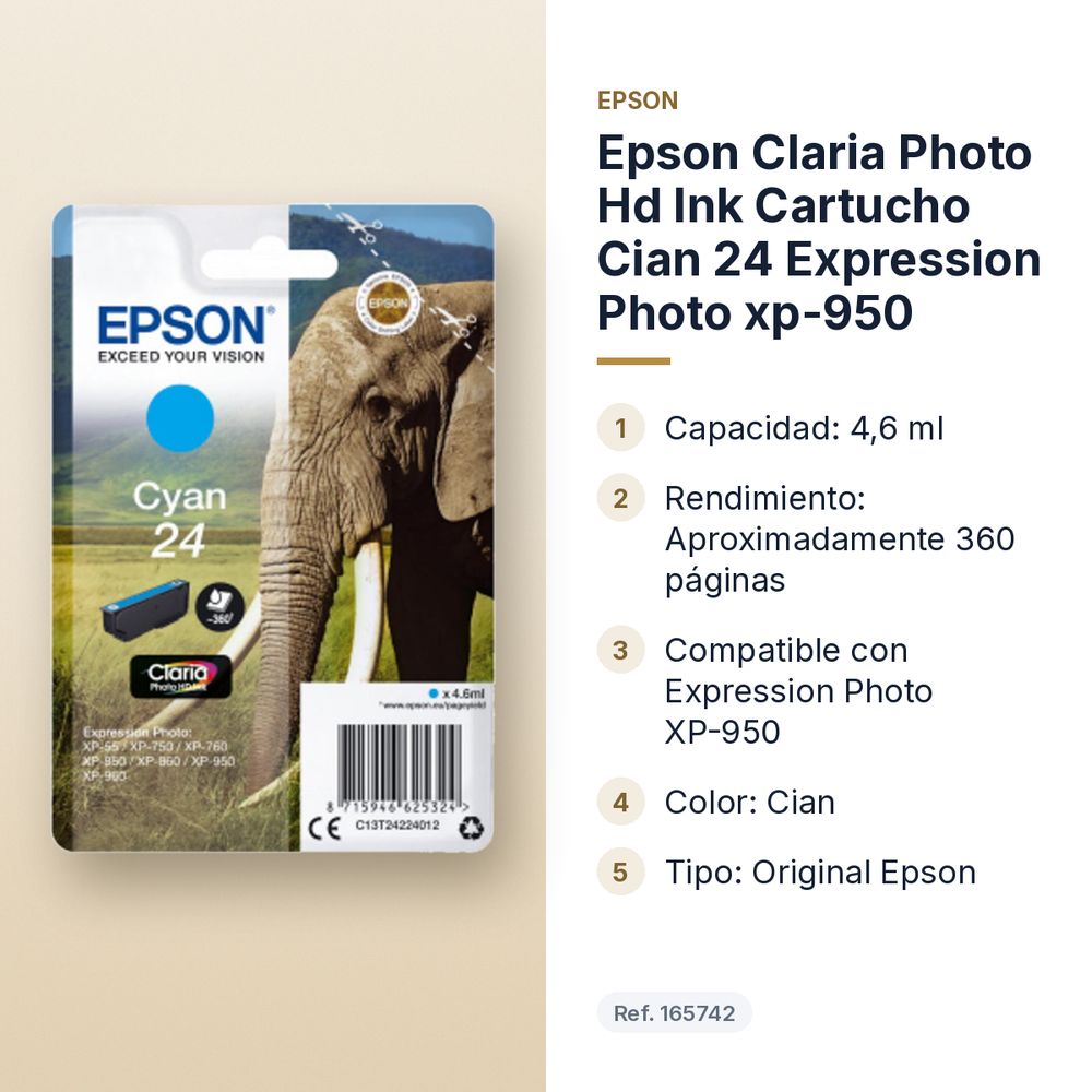EPSON CLARIA PHOTO HD INK CARTUCHO CIAN 24   EXPRESSION PHOTO XP-950 - características principales