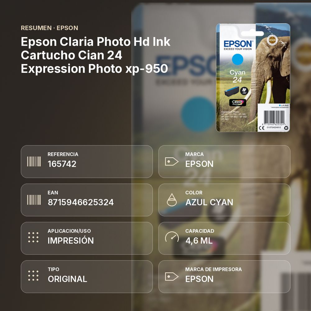 EPSON CLARIA PHOTO HD INK CARTUCHO CIAN 24   EXPRESSION PHOTO XP-950 - resumen de atributos