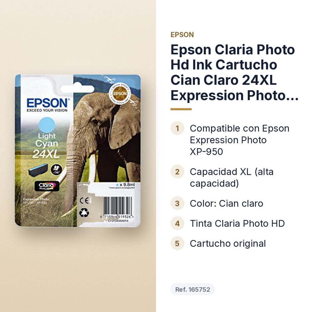 EPSON CLARIA PHOTO HD INK CARTUCHO CIAN CLARO 24XL EXPRESSION PHOTO XP-950 - características principales