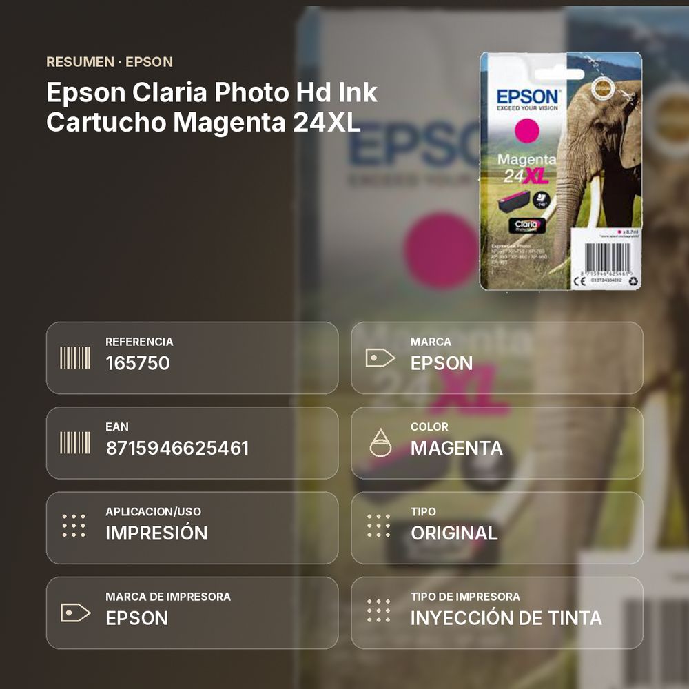 EPSON CLARIA PHOTO HD INK CARTUCHO MAGENTA 24XL - resumen de atributos