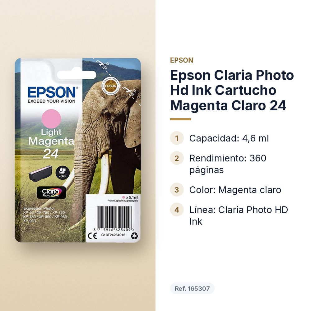 EPSON CLARIA PHOTO HD INK CARTUCHO MAGENTA CLARO 24 - características principales