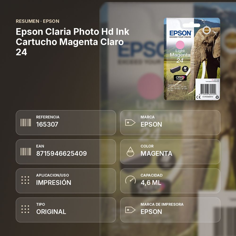 EPSON CLARIA PHOTO HD INK CARTUCHO MAGENTA CLARO 24 - resumen de atributos