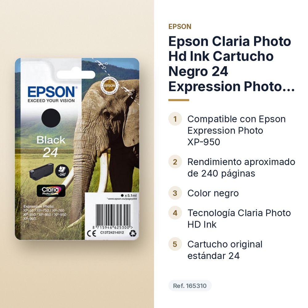 EPSON CLARIA PHOTO HD INK CARTUCHO NEGRO 24 EXPRESSION PHOTO XP-950 - características principales