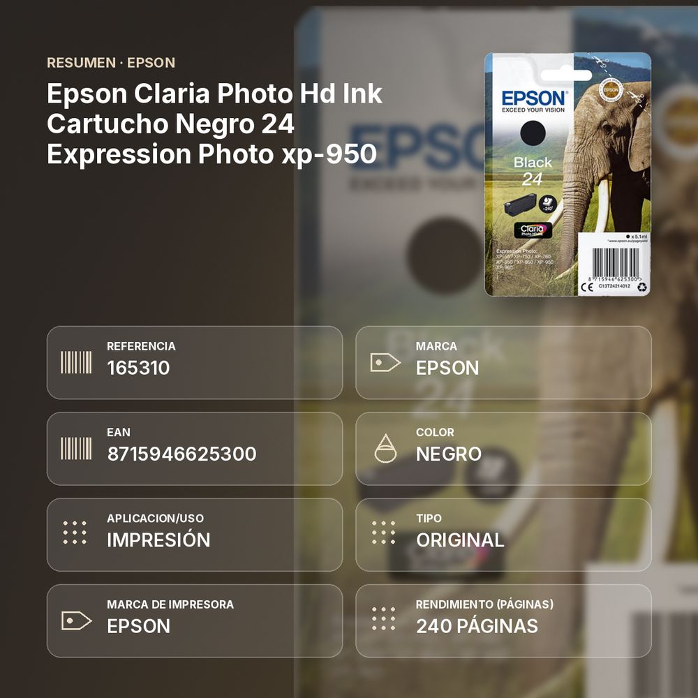 EPSON CLARIA PHOTO HD INK CARTUCHO NEGRO 24 EXPRESSION PHOTO XP-950 - resumen de atributos