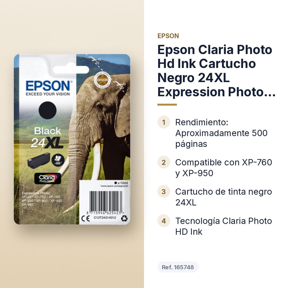 EPSON CLARIA PHOTO HD INK CARTUCHO NEGRO 24XL EXPRESSION PHOTO XP-760/950 - características principales