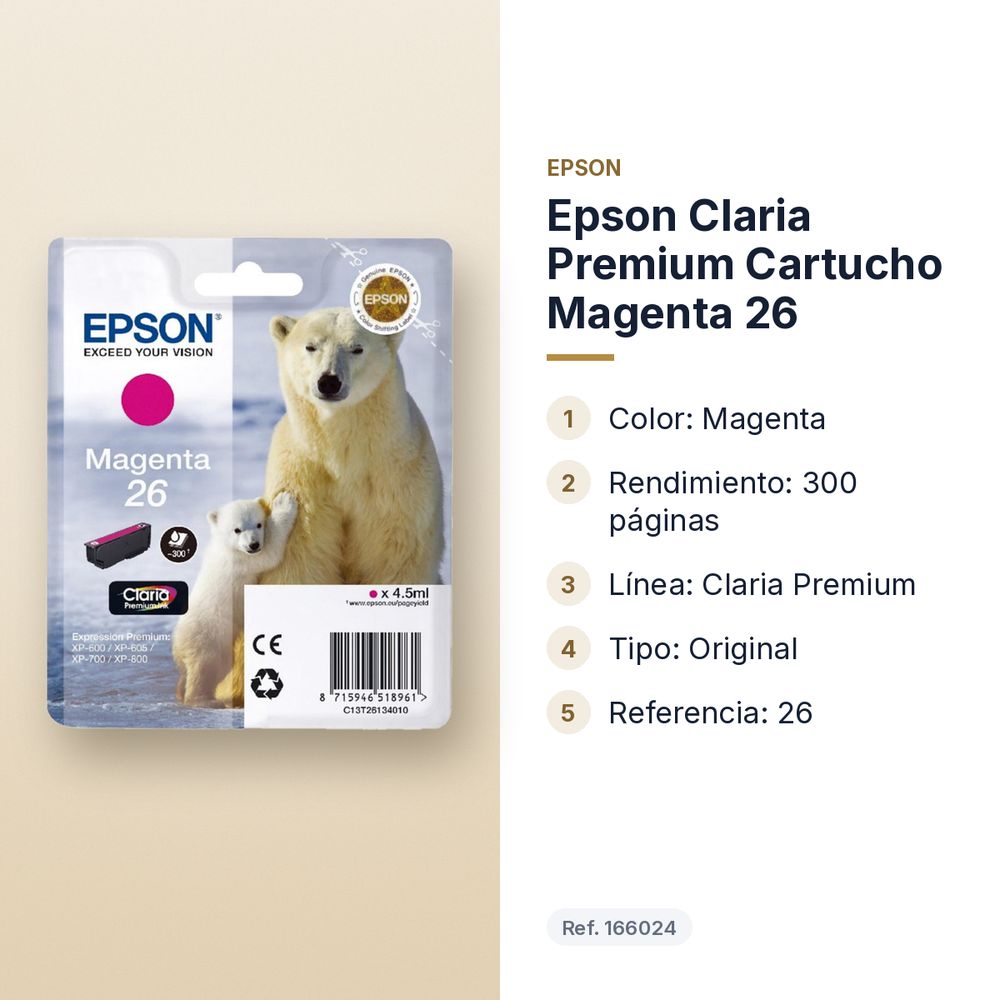 EPSON CLARIA PREMIUM CARTUCHO MAGENTA 26 - características principales