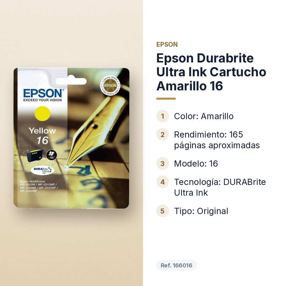 EPSON DURABRITE ULTRA INK CARTUCHO AMARILLO 16 - características principales