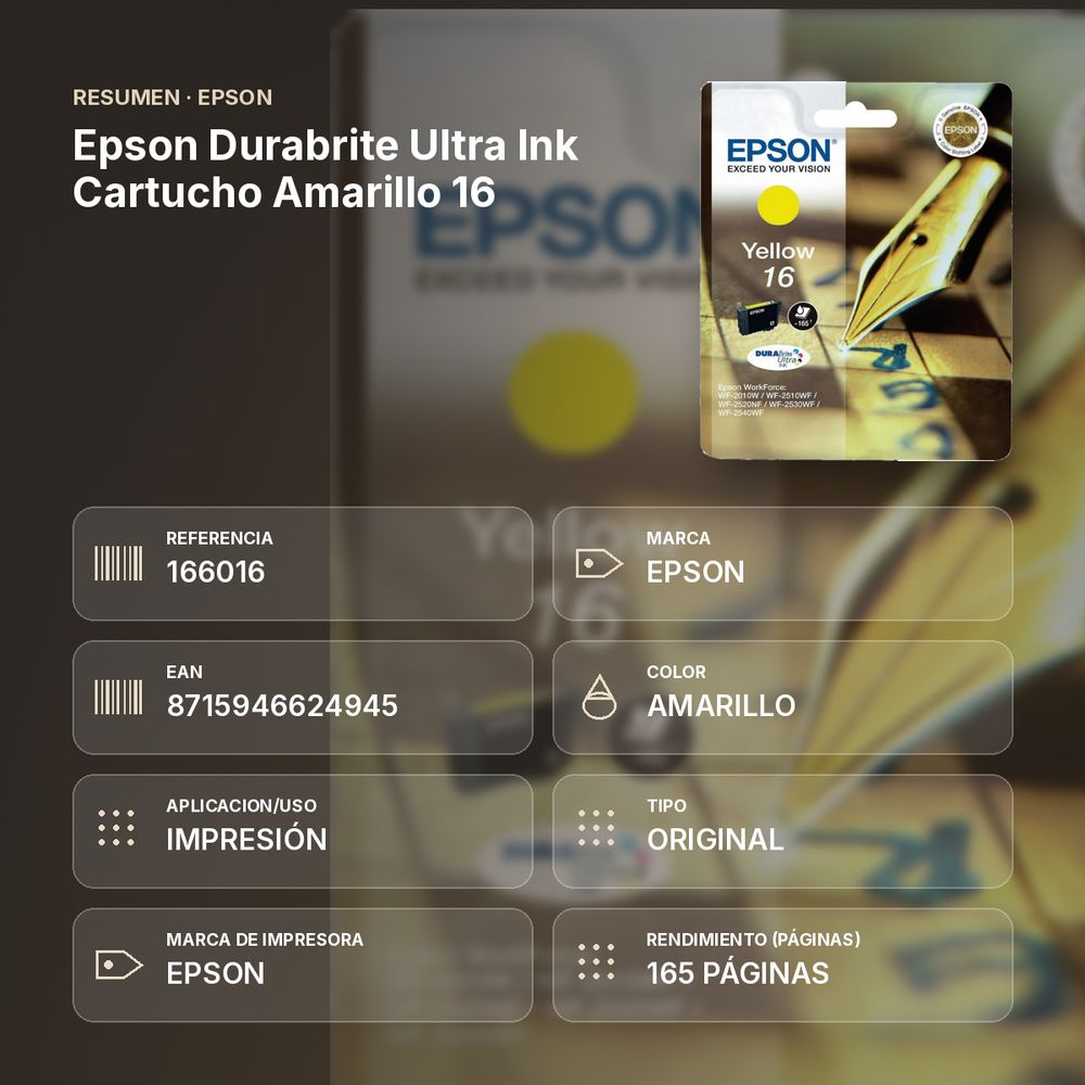 EPSON DURABRITE ULTRA INK CARTUCHO AMARILLO 16 - resumen de atributos