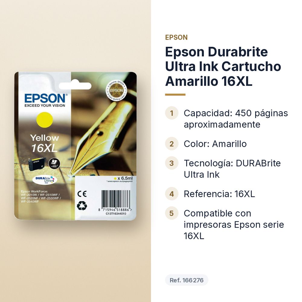 EPSON DURABRITE ULTRA INK CARTUCHO AMARILLO 16XL - características principales
