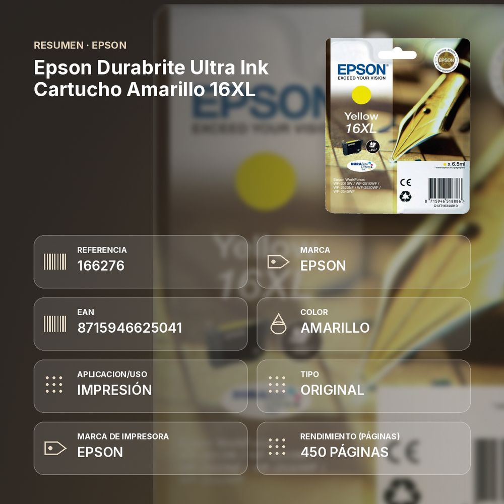 EPSON DURABRITE ULTRA INK CARTUCHO AMARILLO 16XL - resumen de atributos