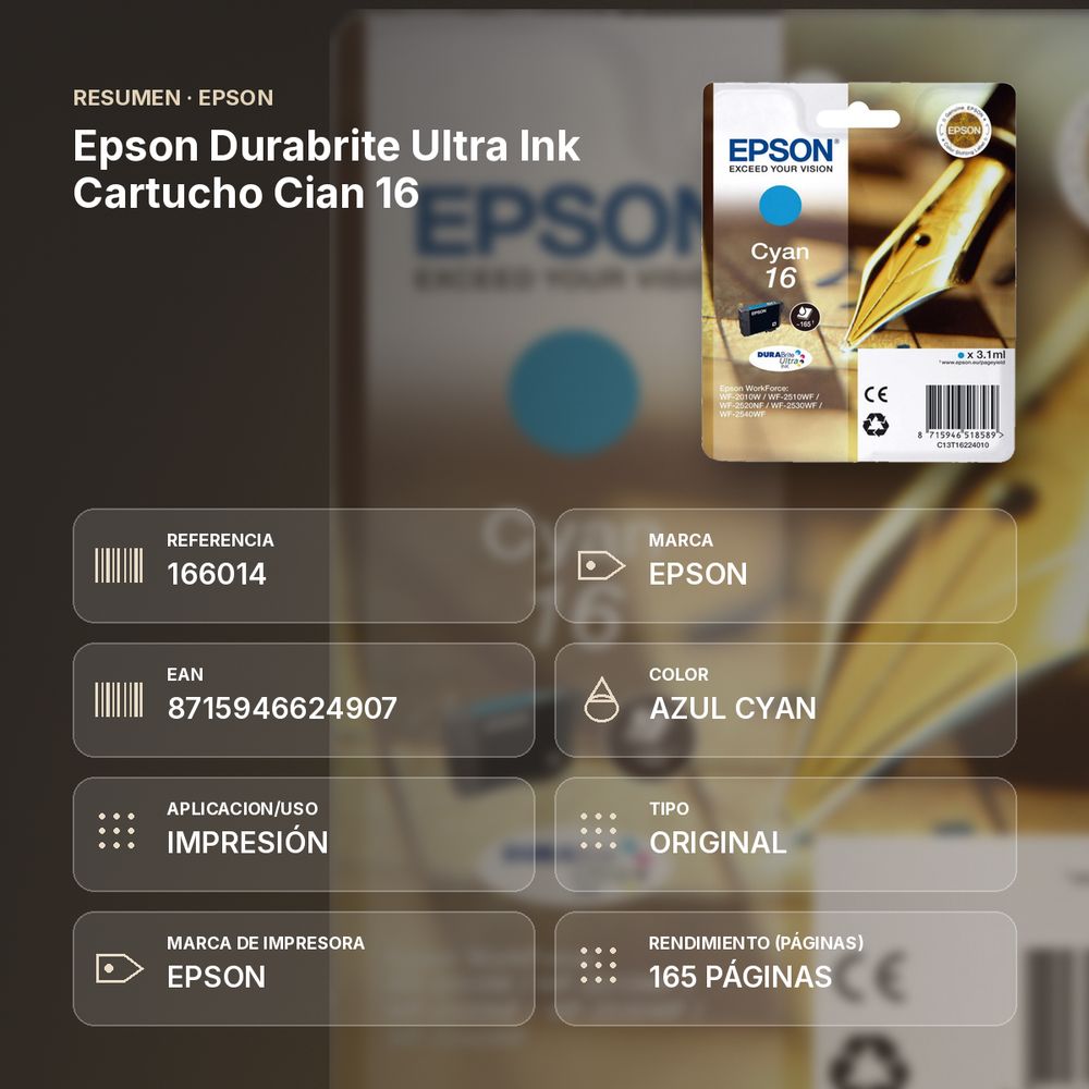 EPSON DURABRITE ULTRA INK CARTUCHO CIAN 16 - resumen de atributos