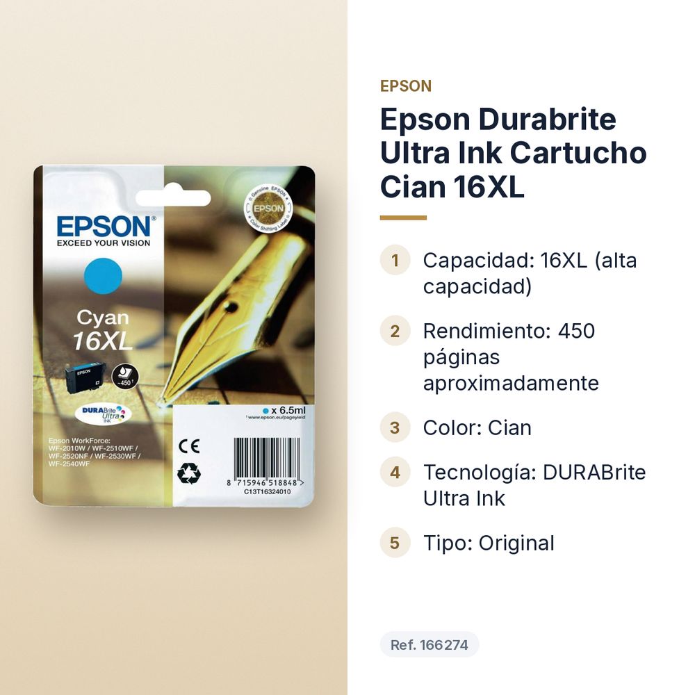 EPSON DURABRITE ULTRA INK CARTUCHO CIAN 16XL - características principales
