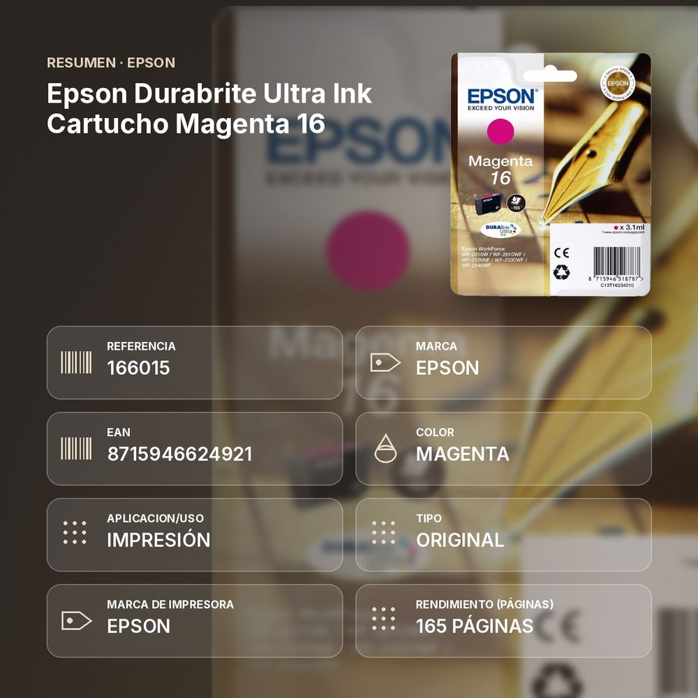 EPSON DURABRITE ULTRA INK CARTUCHO MAGENTA 16 - resumen de atributos
