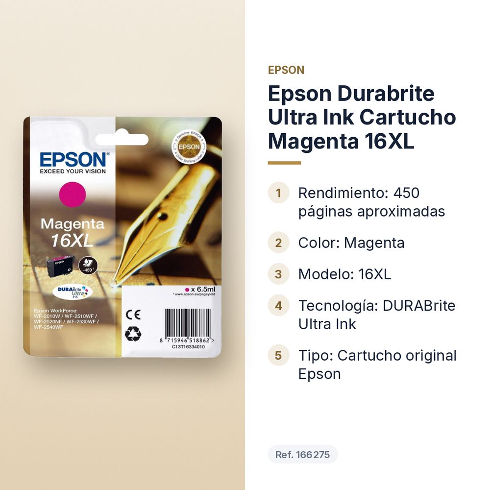 EPSON DURABRITE ULTRA INK CARTUCHO MAGENTA 16XL - características principales