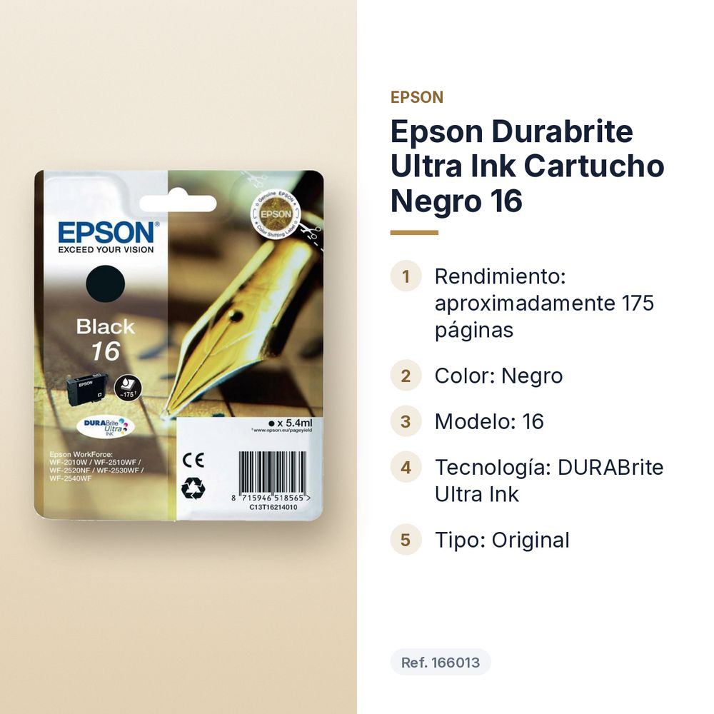 EPSON DURABRITE ULTRA INK CARTUCHO NEGRO 16 - características principales