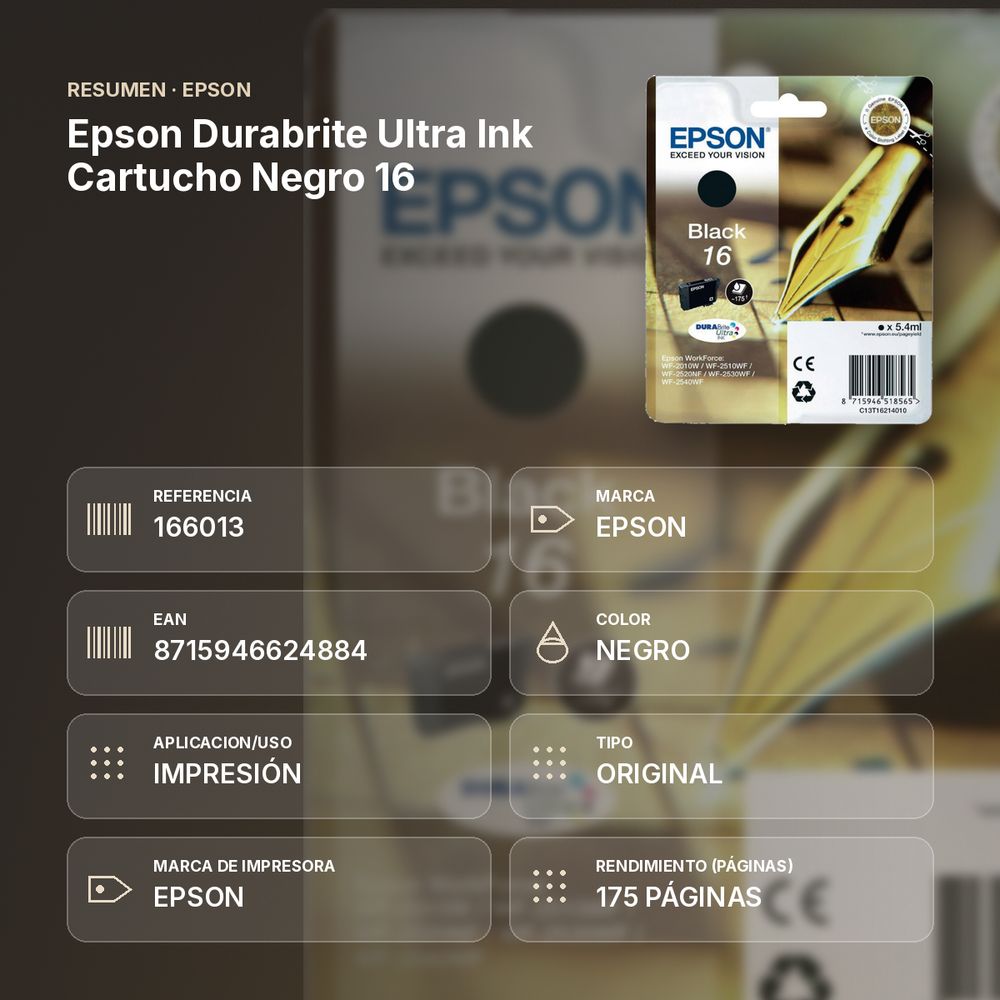 EPSON DURABRITE ULTRA INK CARTUCHO NEGRO 16 - resumen de atributos