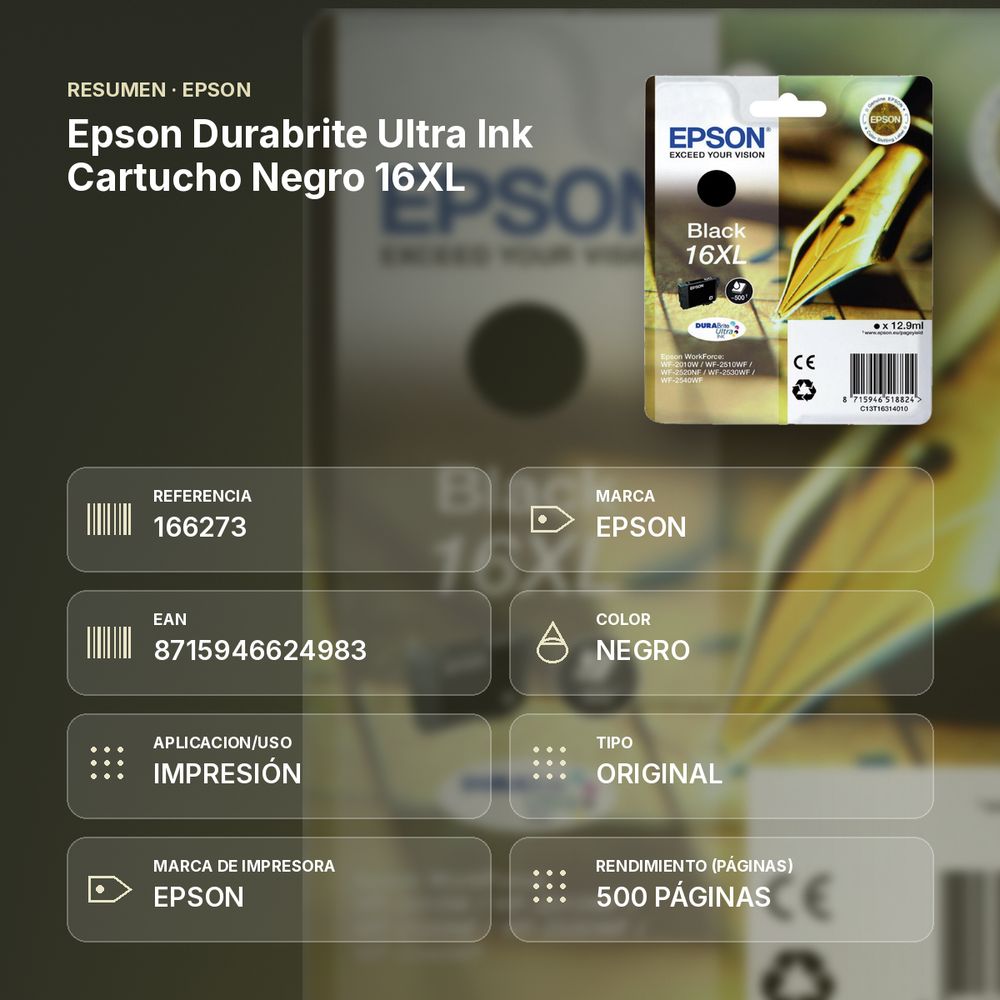 EPSON DURABRITE ULTRA INK CARTUCHO NEGRO 16XL - resumen de atributos