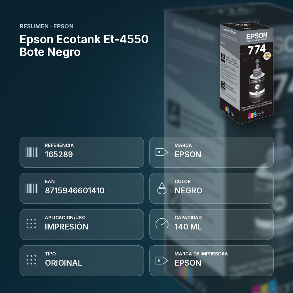 EPSON ECOTANK ET-4550 BOTE NEGRO - resumen de atributos