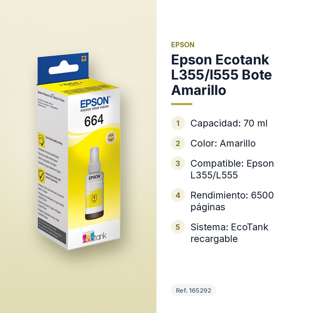 EPSON ECOTANK L355/L555 BOTE AMARILLO - características principales