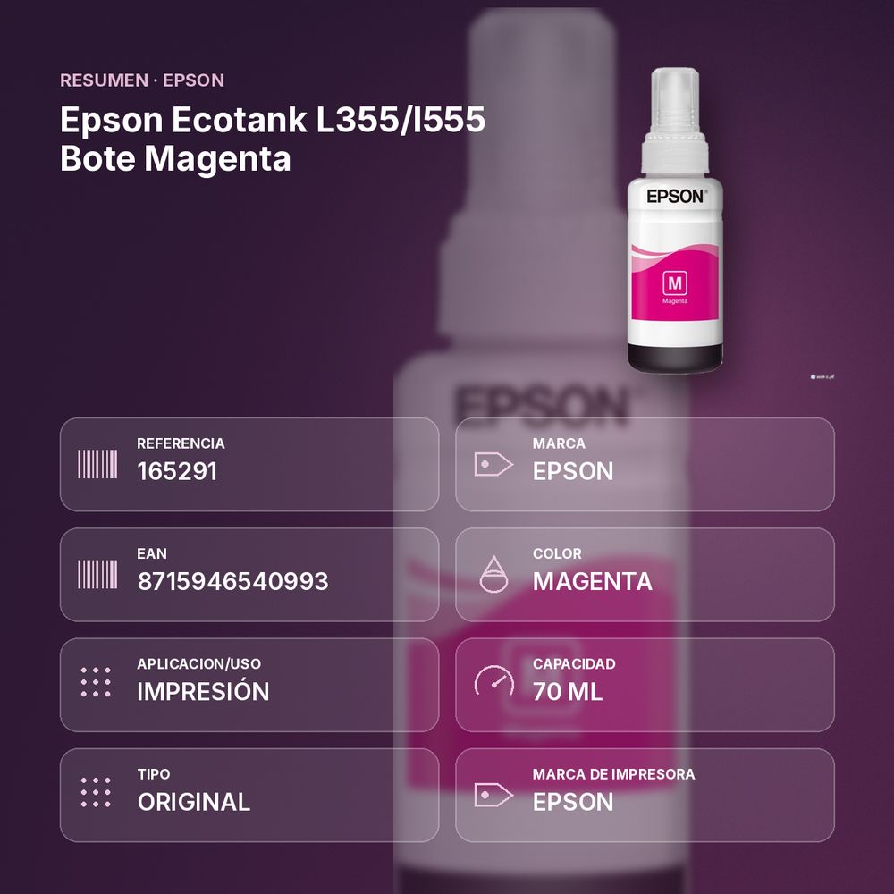 EPSON ECOTANK L355/L555 BOTE MAGENTA - resumen de atributos