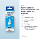EPSON ECOTANK L355/L555/ET-2500/2250/4500/4550 BOTE CYAN 6.500 PAGINAS - características principales