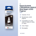 EPSON ECOTANK L355/L555/ET-2500/2550/4500 BOTE NEGRO 4.000 PAGINAS - características principales