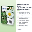EPSON EXPRESSION HOME XP-102/205/215/305/322/405/422 CARTUCHO NEGRO ALTA CAPACIDAD 18XL - características principales