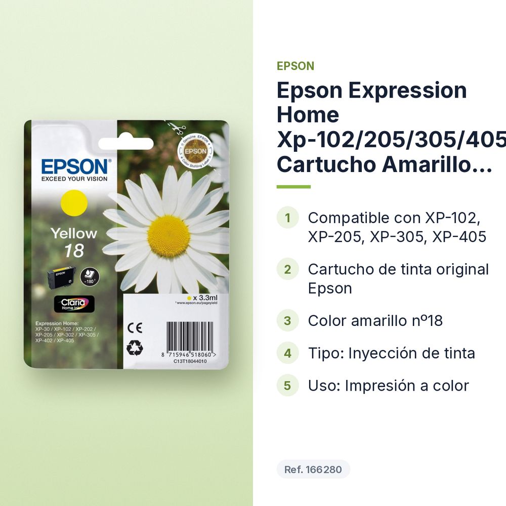 EPSON EXPRESSION HOME XP-102/205/305/405 CARTUCHO AMARILLO Nº18 - características principales