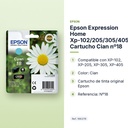 EPSON EXPRESSION HOME XP-102/205/305/405 CARTUCHO CIAN Nº18 - características principales