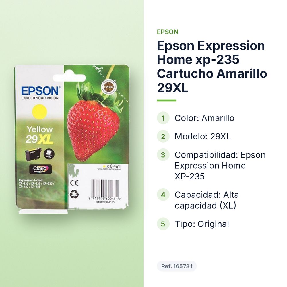 EPSON EXPRESSION HOME XP-235 CARTUCHO AMARILLO 29XL - características principales