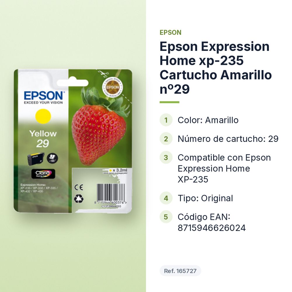 EPSON EXPRESSION HOME XP-235 CARTUCHO AMARILLO Nº29 - características principales
