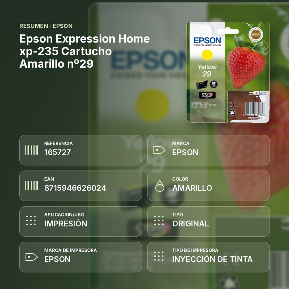 EPSON EXPRESSION HOME XP-235 CARTUCHO AMARILLO Nº29 - resumen de atributos