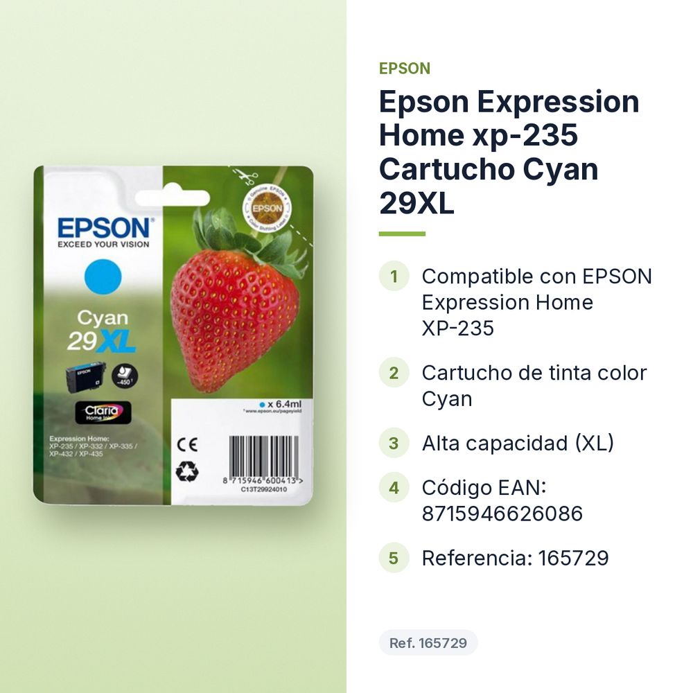 EPSON EXPRESSION HOME XP-235 CARTUCHO CYAN 29XL - características principales
