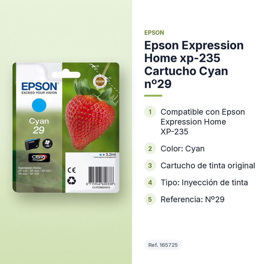 EPSON EXPRESSION HOME XP-235 CARTUCHO CYAN Nº29 - características principales